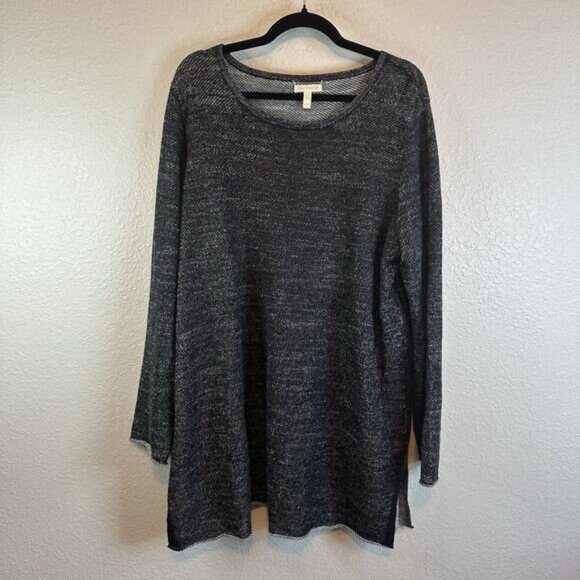 Eileen Fisher Sweater XL Organic Linen Cotton Lagenlook Gray Box Tunic Oversized - Picture 1 of 7